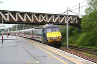 Pouring rain at Carstairs on 17 May 2007 as the early morning Glasgow Central - London Kings Cross GNER service slows through the platforms in preparation for the turn north towards Edinburgh.<br><br>[John Furnevel 17/05/2007]