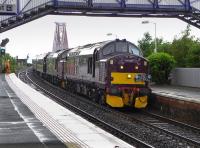 WCRC 37685 and 37516 passing through North Queensferry station on 10 June 2014 with the Edinburgh - Keith <I>Royal Scotsman</I>.<br><br>[Bill Roberton 10/06/2014]
