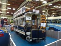 Edinburgh horse tramcar no 23, built 1885, restored from 'garden shed' condition and on display in June 2014 at the Scottish Vintage Bus Museum, Lathalmond, Fife. <br><br>[Bill Roberton 15/06/2014]