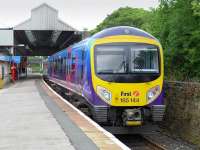TransPennine 185144 on the Windermere branch shuttle at Oxenholme on 29 May.<br><br>[Bill Roberton 29/05/2014]