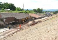 Progress around the site of the new Eskbank station on 19 June 2014, with the new footbridge under construction in the right background. [See image 47531] <br><br>[John Furnevel 19/06/2014]