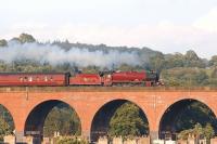 Jubilee 4-6-0 45699 <I>Galatea</I> above the chimey pots crossing Whalley viaduct with the returning <I>Fellsman</I> on 18 June 2014. <br><br>[John McIntyre 18/06/2014]
