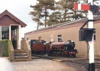 Currentlty on loan from the RHDR, 4-8-2 <I>Hercules</I> arrives at Ravenglass on 14 June 2014. [See image 40808]<br><br>[John McIntyre 14/06/2014]