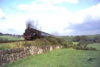 Standard class 5 4-6-0 no 73055 southbound approaching Nitshill on 13 May 1964. The train is the 5.30pm Glasgow - Carlisle. [Ref query 7240] <br><br>[John Robin 13/05/1964]