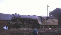 Gresley V2 60836 on Ferryhill shed in November 1966 after working into Aberdeen with the BR <I>Last V2 Excursion</I> from Edinburgh.<br><br>[G W Robin 05/11/1966]