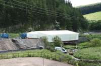 Covered bridge works at Galabank between Fountainhall and Stow on 30 June 2014.<br><br>[John Furnevel 30/06/2014]