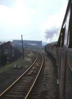 Britannia Pacific no 70013 <I>Oliver Cromwell</I> heading south from Blackburn on 13 April 1968 with the BR Scottish Region <I>Easter Grand Tour</I>. [Ref query 10856]<br><br>[G W Robin 13/04/1968]