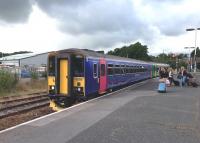 The branch train for Newquay at Par station on 8 July 2014 after switching platforms. [See image 47916]<br><br>[Bruce McCartney 08/07/2014]
