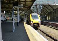 The 11.00 Glasgow Central to Penzance CrossCountry service arriving at Newcastle Central on time on 9 July.<br><br>[Colin Miller 09/07/2014]