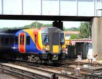 450029 runs into Eastleigh station on 9 July 2014 forming the 13.39 South West Trains London Waterloo - Poole service.<br><br>[Peter Todd 09/07/2014]
