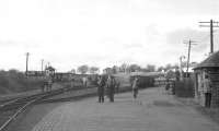 Enthusiasts from the BLS/SLS <I>Scottish Rambler No 6</I> Railtour at Haddington on 27 March 1967. The special, hauled by D5317, visited a number of locations in Edinburgh and the Lothians. [See image 29821] [Ref query 8065] <br><br>[Bruce McCartney 27/03/1967]