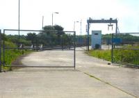 View from the A5 at Valley through the vehicle entrance to the flask rail loading sidings for Wylfa nuclear power station located on Anglesey's north coast.<br><br>[David Pesterfield 23/07/2014]