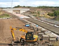 View from the flyover at Shawfair station on 3 August 2014, looking north towards Newcraighall.<br><br>[John Furnevel 03/08/2014]