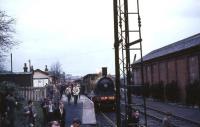 The preserved ex-Highland Railway <I>Jones Goods</I> 4-6-0 no 103 stands at East Kilbride on 17 April 1965, shortly after arriving with <I>Scottish Rambler no 4</I> from Glasgow St Enoch.<br><br>[G W Robin 17/04/1965]