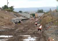 The new Eskbank station starting to take shape on Sunday 10 August 2014. View is south towards Newtongrange.<br><br>[John Furnevel 10/08/2014]