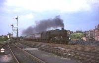 The 5.30pm Glasgow St Enoch - Carlisle runs through Pollokshaws North on 2 June 1965 behind Kingmoor Black 5 no 44911. <br><br>[John Robin 02/06/1965]