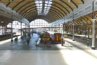 The west end bays at Newcastle Central on 9 July 2014. At platform 9 is a recently arrived TransPennine 185, while at 10 is the 14.30 Northern Trains service to Nunthorpe.<br><br>[Colin Miller 09/07/2014]