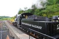 A flying visit to the Brecon Mountain Railway on 14 August just caught Baldwin 4-6-2 No 2 about to depart from Pant Station.<br><br>[Peter Todd 14/08/2014]