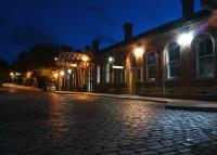 The cobbled street outside Ormskirk station on the evening of 13 August 2014. [Ref query 13014]<br><br>[John McIntyre 13/08/2014]