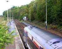 An Inverness - Glasgow Queen Street service about to leave Dunkeld on a damp 29 May 2003.<br><br>[John Furnevel 29/05/2003]