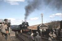 Jubilee 45588 <I>Kashmir</I> makes a photostop at Loch Skerrow on 15 April 1963 with the The SLS/BLS <I>Scottish Rambler No 2</I> joint Easter rail tour.<br><br>[John Robin 15/04/1963]