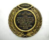The plaque attached to 91110 commemorating the attainment of a British rail speed record of 162 mph on 17 September 1989. [See image 48453]<br><br>[David Pesterfield 14/07/2014]