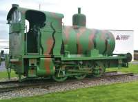 Fireless 0-6-0 steam locomotive <I>Sir James</I> on display outside the Devil's Porridge museum, Eastriggs, on 25 August 2014. Built by Andrew Barclay & Sons in 1917, the refurbished locomotive was originally used at the Gretna Royal Ordnance Factory [works no AB 1550/1917].<br><br>[Brian Smith 25/08/2014]