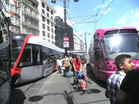 Istanbul had lost its old streetcars long before sleek modern trams, such as those seen here in the historic Sultanahmet district in August 2014, made their debut from 1993.<br><br>[John Yellowlees 20/08/2014]