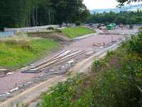 Prefabricated track panel in place at Tweedbank terminus on 31 August 2014.<br><br>[John Furnevel 31/08/2014]