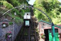 A car ascending on the Lynton and Lynmouth Cliff Railway in August 2014.<br><br>[Peter Todd 31/08/2014]