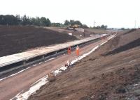 Lunch break at the site of the new Eskbank station on 3 September 2014. View south towards Hardengreen Viaduct.<br><br>[John Furnevel 03/09/2014]