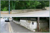 The NB freight-only line between Hardengreen and Smeaton closed in 1934, with most of the route now obliterated or built over. A surviving memento is this bridge carrying the B6392 over the heavily overgrown cutting just south of Eskbank Roundabout. View north towards the roundabout on 3 September showing the western (top) and eastern parapets.<br><br>[John Furnevel 03/09/2014]