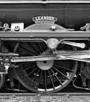 The nameplate and front driver of 'Jubilee'  5690 <I>Leander</I> at Carlisle on 15 September 2010. The locomotive was about to run down to Upperby for servicing after arriving from Lancaster with 'The Fellsman'.<br><br>[Bill Jamieson 15/09/2010]