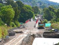 The approach to Galashiels, seen looking south from Kilnknowe Place road bridge on 31 August 2014.<br><br>[John Furnevel 31/08/2014]