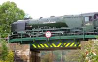 Stanier Pacific 46233 <I>Duchess of Sutherland</I> crossing Beatly Road bridge at Winchburgh on 14 September 2014 with the SRPS <I>Forth Circle</I> special.<br><br>[Jim Peebles 14/09/2014]
