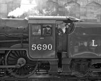 Driver Peter Kirk gazes thoughtfully from the cab of No. 5690 <I>Leander</I> on 8 September 2010 while waiting in the sidings at Carlisle for the return working of <I>The Fellsman</I> to Lancaster.<br><br>[Bill Jamieson 08/09/2010]