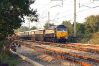 DRS 47790 in <I>Northern Belle</I> livery leads on the ecs move from Preston to Crewe heading south at Balshaw Lane Junction after having completed a circular tour on 21 September 2014.<br><br>[John McIntyre 21/09/2014]