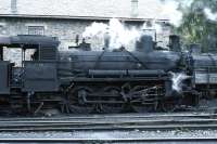 A visit to the Ponferrada - Villablino coal line in October 1987 was not a great success - not only was the weather poor but the amount of steam work, already long reduced to trips and shunting, was at a desultory level. Engerth type 2-6+4T No. 19 simmers in the station at Villablino awaiting its next call of duty which probably would't come until late in the afternoon and certainly not in sunshine!<br><br>[Bill Jamieson 23/10/1987]