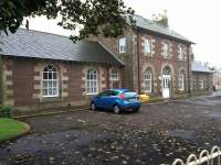 Main entrance to the former Caledonian railway terminus in Montrose, photographed on 18 September 2014 looking south from Railway Place. Opened by the Aberdeen Railway in 1849, the station closed to passengers in 1934 when traffic was switched to the NB route. The building has since been modified internally for use as sheltered housing accommodation.<br><br>[Andy Furnevel 18/09/2014]