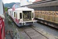 Ex SNCF Picasso unit No 3944 (built 1955) is under restoration at Caudies de Fenouilledes station on the Train du Pays Cathare et du Fenouilledes (TPCF).  The unusual arrangements of driving cab and engine position are shown to advantage.  The wagons in the adjacent sidings are associated with the Imerys mineral processing plant and would access the national network at Rivesaltes.<br><br>[Malcolm Chattwood 21/09/2014]