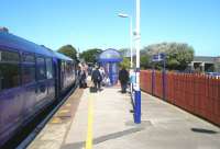 The 1318 Northern DMU from Colne recently arrived at Blackpool South on 26 September 2014.<br><br>[Veronica Clibbery 26/09/2014]