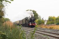 GWR Castle class 4-6-0 no 5043 <I>Earl of Mount Edgcumbe</I> passing through the site of long gone Purton Station on the northern outskirts of Swindon on 4 October, bound for Didcot and then Oxford.<br><br>[Peter Todd 04/10/2014]