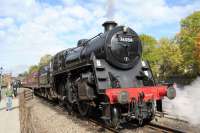 Scene on the GCR at Rothley on 2 October 2014, featuring Standard class 4 2-6-0 no 76084.<br><br>[Peter Todd 02/10/2014]