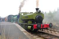 Barclay 0-4-0STs <I>Rosyth No 1</I> + <I>United Steel Companies</I> awaiting their departure time with a train at Blaenavon High Level Station on 13 September 2014.<br><br>[Peter Todd 13/09/2014]