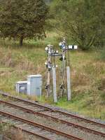 Home and upper and lower shunting signals side by side on north side of Belasis Avenue over-bridge some 200m north of Belasis Lane signal box. [See image 49069] <br><br>[David Pesterfield 15/10/2014]