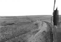 Photograph taken from the window of a train on the Far North line in September 1961. The train is northbound between Kinbrace and Forsinard. [Ref query 15210]  <br><br>[David Stewart 08/09/1961]