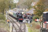 After a 99 week overhaul at the ESR, Ivatt Class 2 2-6-0 46447 ran its inaugural passenger trains on 26 October 2014. Withdrawn from Wigan's Spring's Branch shed in 1966, a spell in Barry, then sold to a Group at Quainton and then a move to the Isle of Wight Railway a few years ago. Swapped with the ESR's E1 0-6-0T during 2012 and restored to working order by the ESR shed staff. Out of service for 48 years but it does look good! <br><br>[Peter Todd 26/10/2014]