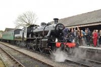 No shortage of admirers for 46447 at Cranmore on the East Somerset Railway on 26 October 2014, the day of its inaugural passenger train run in preservation.<br><br>[Peter Todd 26/10/2014]