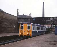 Prototype 140001 passing through Haymarket Station on 31 August 1981 during trials. The unit is currently located on the Keith and Dufftown Railway. [See image 40453]<br><br>[Peter Todd 31/08/1981]