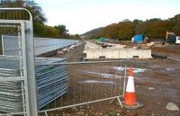 Looking north from the buffer stops at Tweedbank terminus towards Galashiels on 24 October 2014, with platform construction work well underway. The trackbed of the original Waverley route runs along the far side of the fence on the left.<br><br>[John Furnevel 24/10/2014]